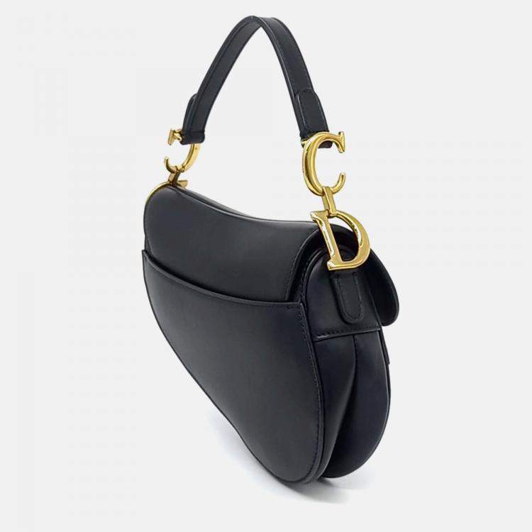 Pre Owned Dior Black Leather Saddle Bag Mini & Strap
