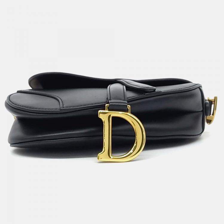 Pre Owned Dior Black Leather Saddle Bag Mini & Strap