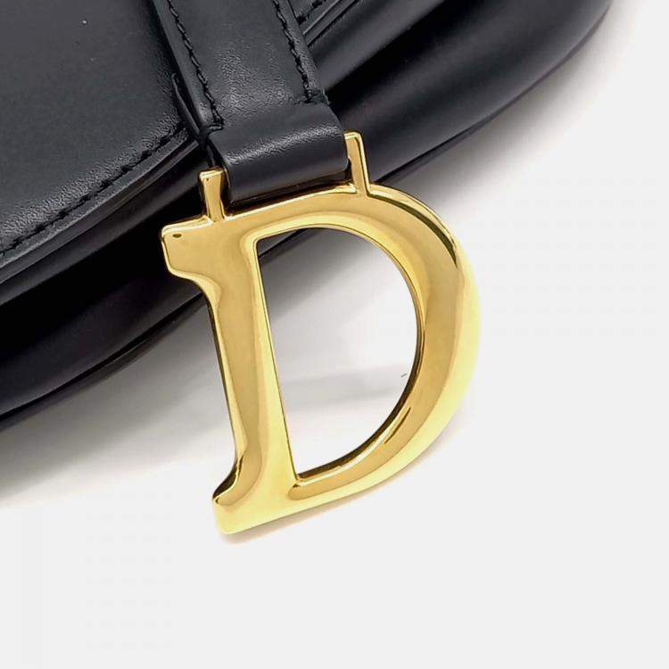 Pre Owned Dior Black Leather Saddle Bag Mini & Strap