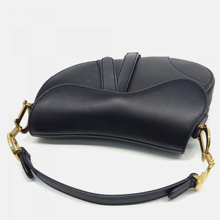 Pre Owned Dior Black Leather Saddle Bag Mini & Strap