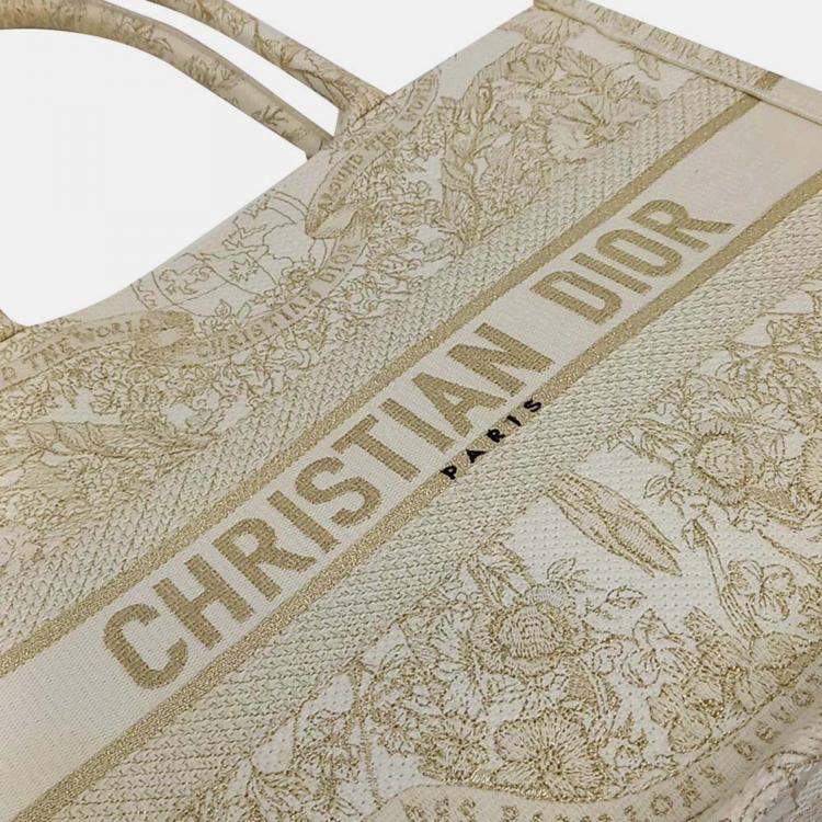 Pre Owned Dior Beige Fabric Christian Dior Book Tote Bag