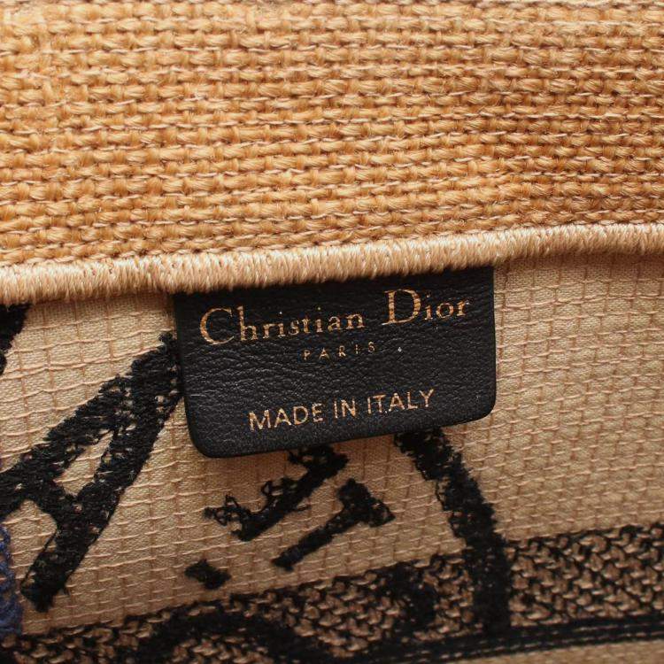 Pre Owned Dior Beige Medium Jute Embroidered Book Tote
