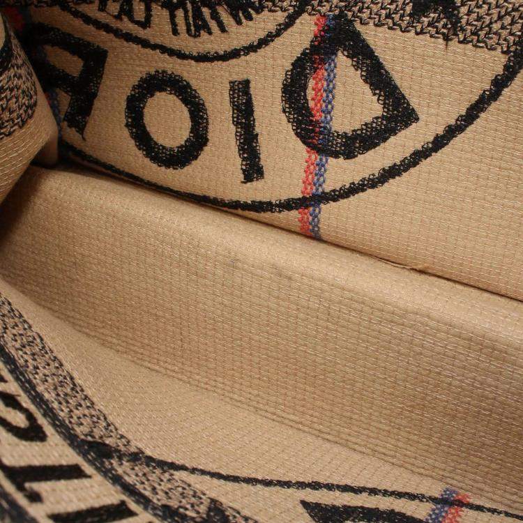 Pre Owned Dior Beige Medium Jute Embroidered Book Tote