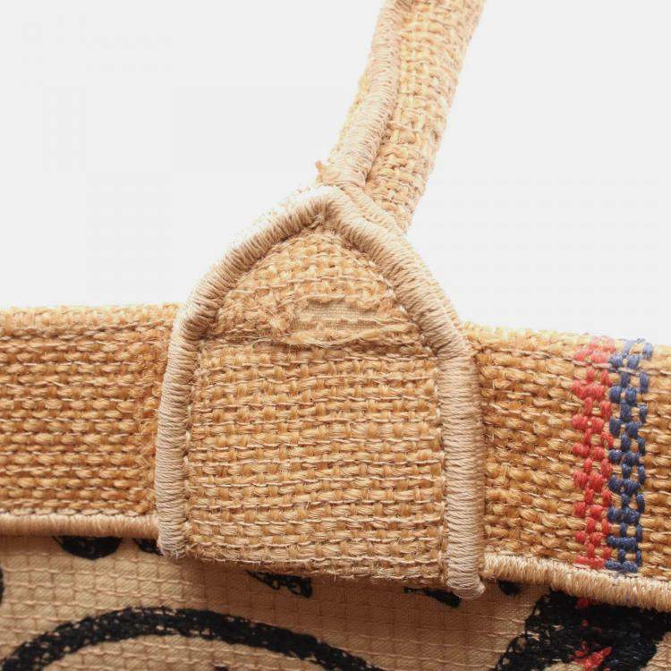 Pre Owned Dior Beige Medium Jute Embroidered Book Tote