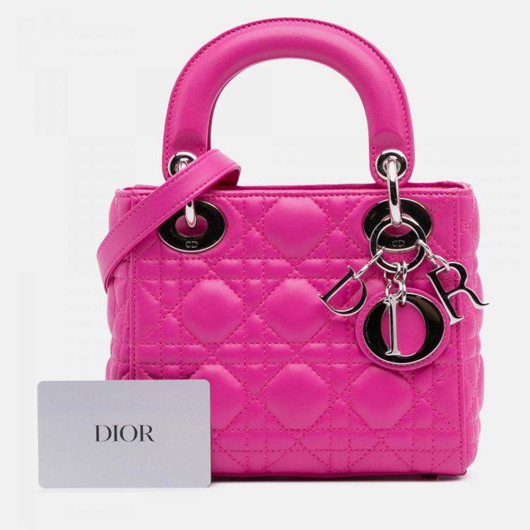 Pre Owned Dior Pink Mini Lambskin Cannage Lady Dior