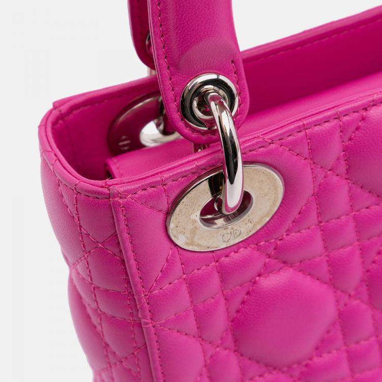 Pre Owned Dior Pink Mini Lambskin Cannage Lady Dior
