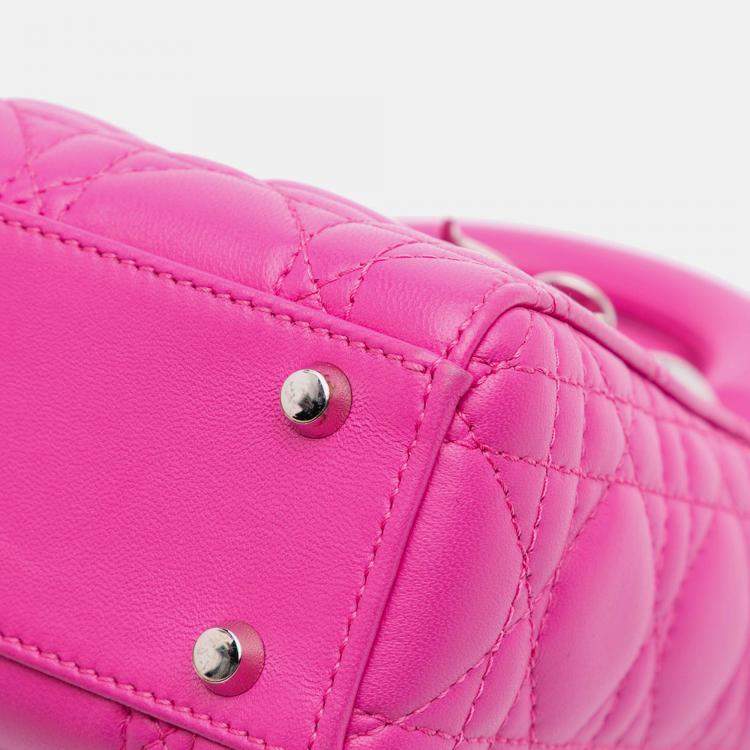 Pre Owned Dior Pink Mini Lambskin Cannage Lady Dior