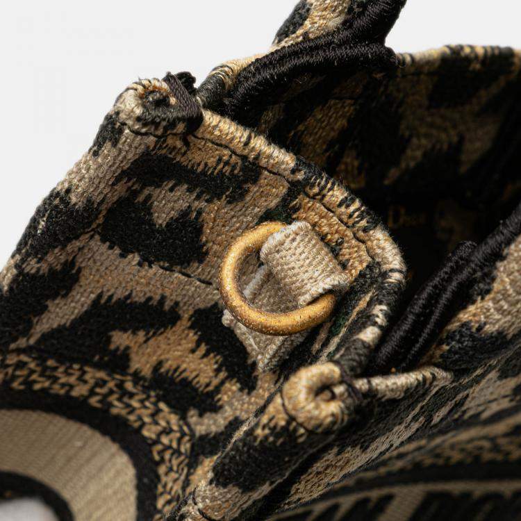 Pre Owned Dior Beige/Black Mizza Mini Embroidered Canvas Leopard Vertical Book Tote
