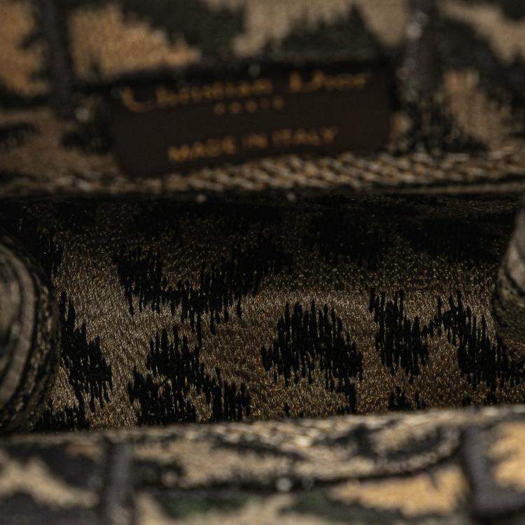 Pre Owned Dior Beige/Black Mizza Mini Embroidered Canvas Leopard Vertical Book Tote