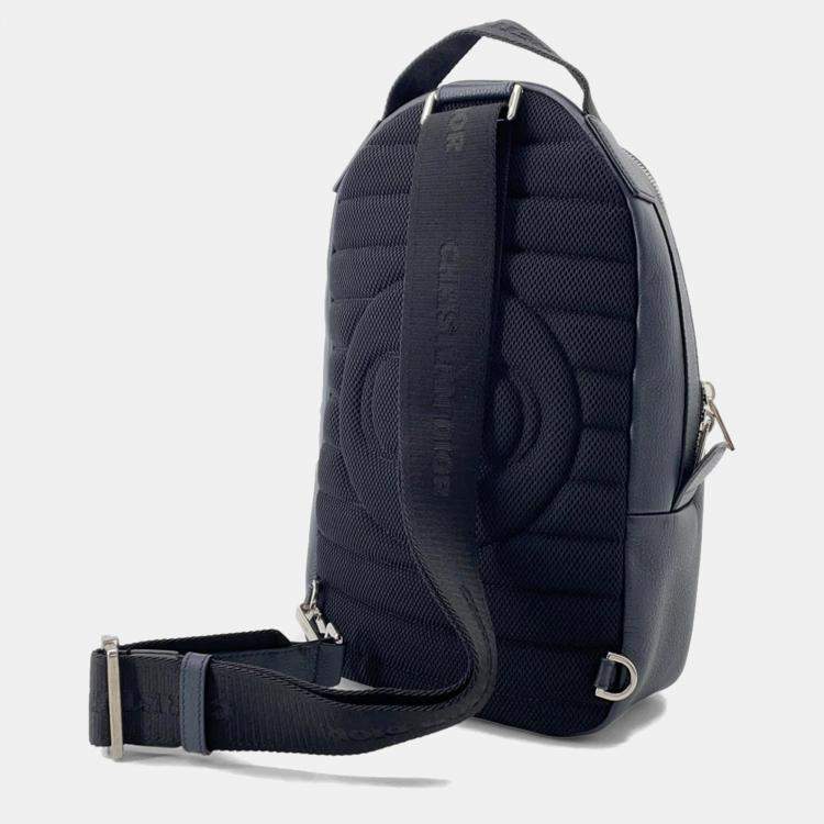 Pre Owned Christian Dior Shawn Stussy Collaboration 2020 Navy Blue Leather Crossbody Bag
