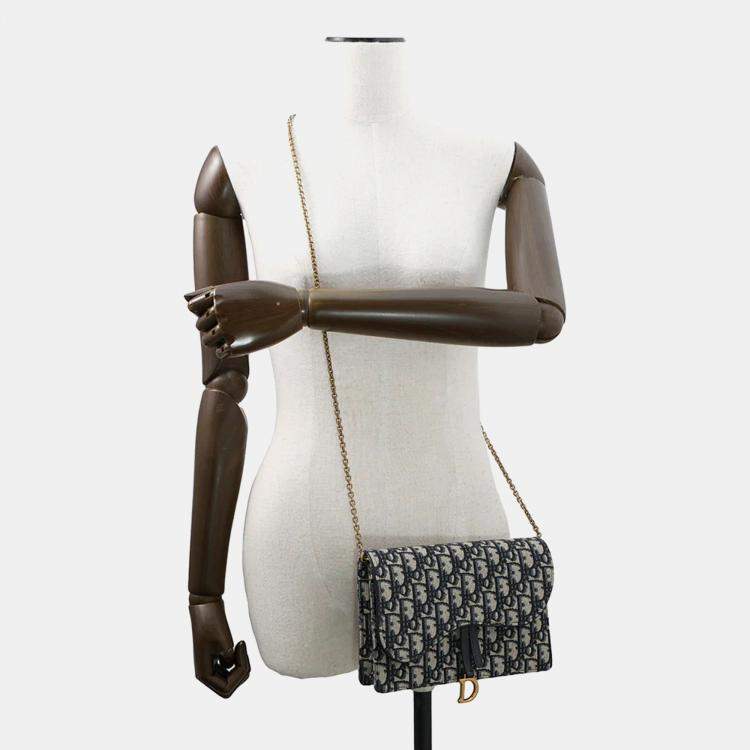 Pre Owned Christian Dior Saddle Navy Canvas Chain Pouch Bag
