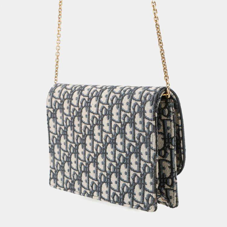 Pre Owned Christian Dior Saddle Navy Canvas Chain Pouch Bag