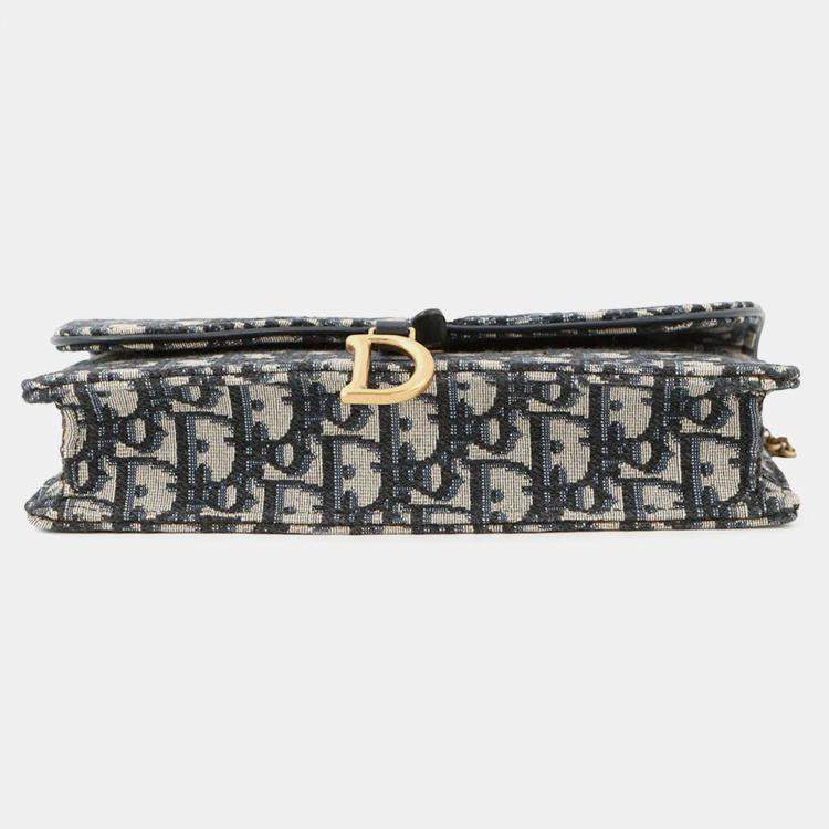 Pre Owned Christian Dior Saddle Navy Canvas Chain Pouch Bag