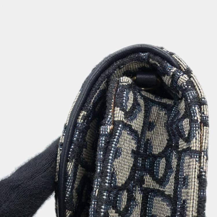 Pre Owned Christian Dior Saddle Navy Canvas Chain Pouch Bag