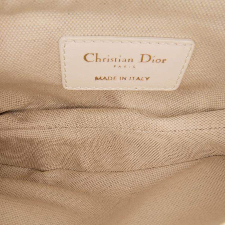 Pre Owned Dior White Mini Oblique Canvas Saddle Bag