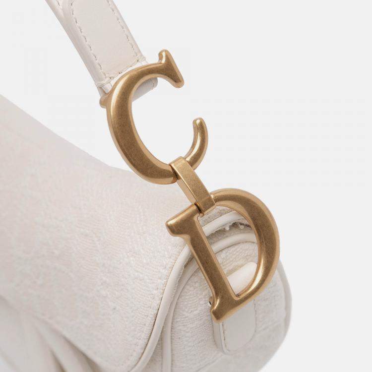 Pre Owned Dior White Mini Oblique Canvas Saddle Bag