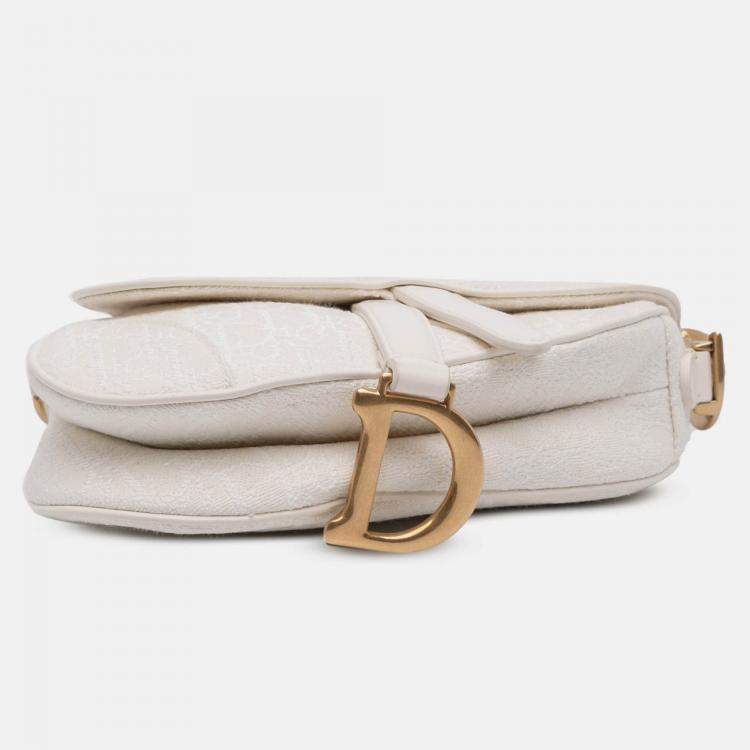 Pre Owned Dior White Mini Oblique Canvas Saddle Bag