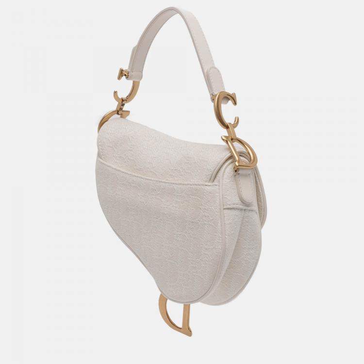 Pre Owned Dior White Mini Oblique Canvas Saddle Bag