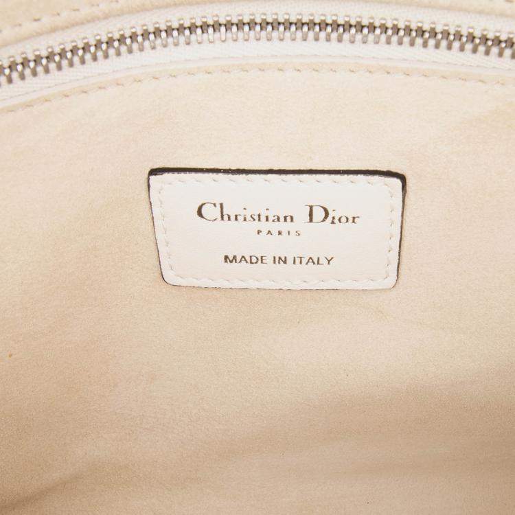 Pre Owned Dior Beige Medium Lambskin Embroidered and Beaded Lady D Lite