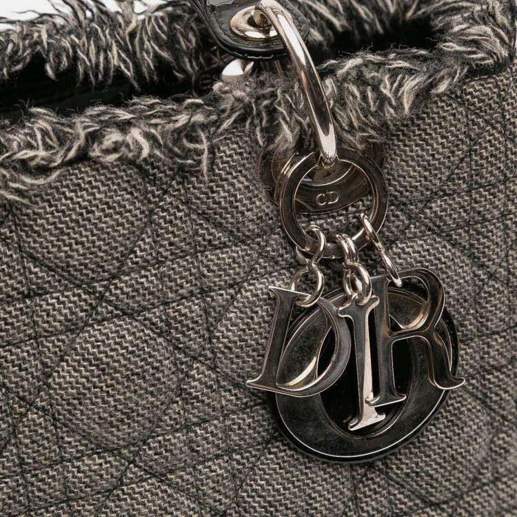 Pre Owned Dior Grey Medium Tweed Cannage Lady Dior