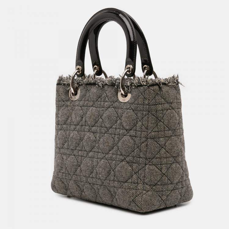 Pre Owned Dior Grey Medium Tweed Cannage Lady Dior