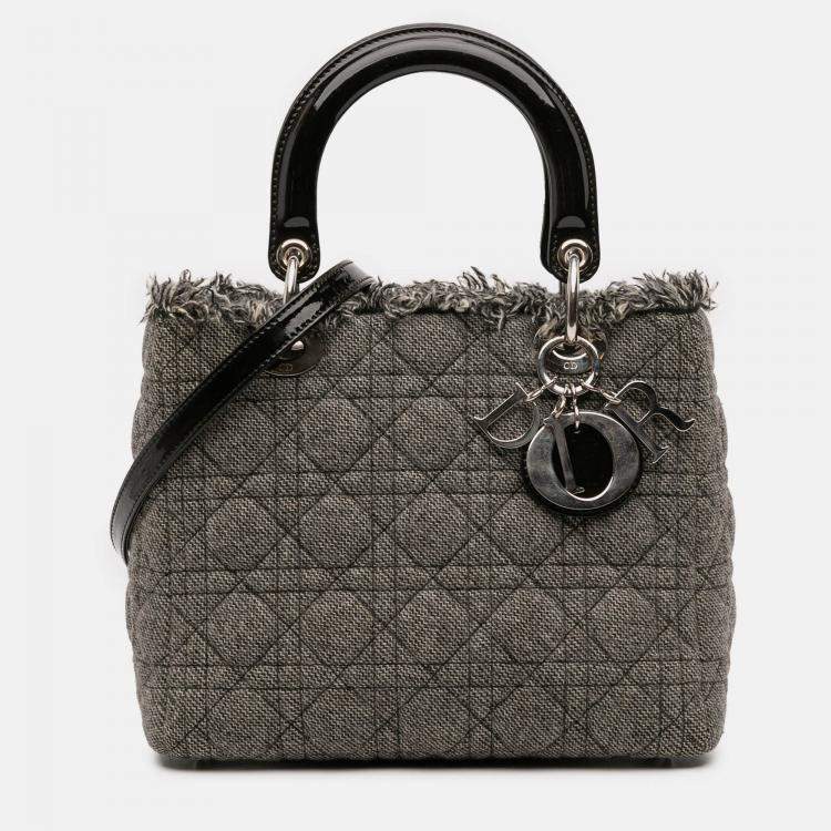 Pre Owned Dior Grey Medium Tweed Cannage Lady Dior