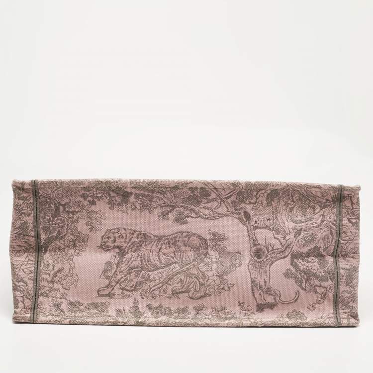 Pre Owned Dior Pink/Grey Toile De Jouy Embroidered Canvas Large Book Tote
