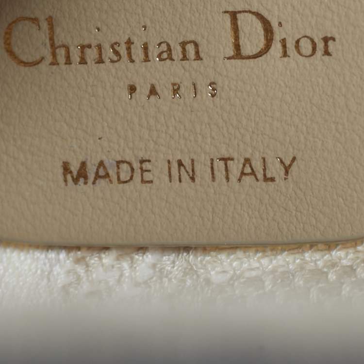 Pre Owned Dior Beige Stripes Embroidered Canvas Mini Book Tote