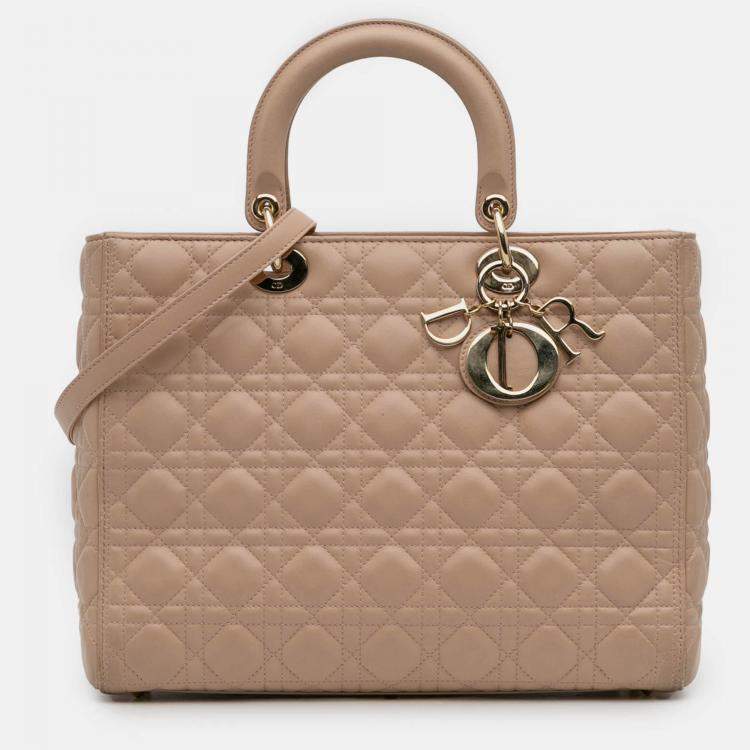 Pre Owned Dior Brown Large Lambskin Cannage Lady Dior