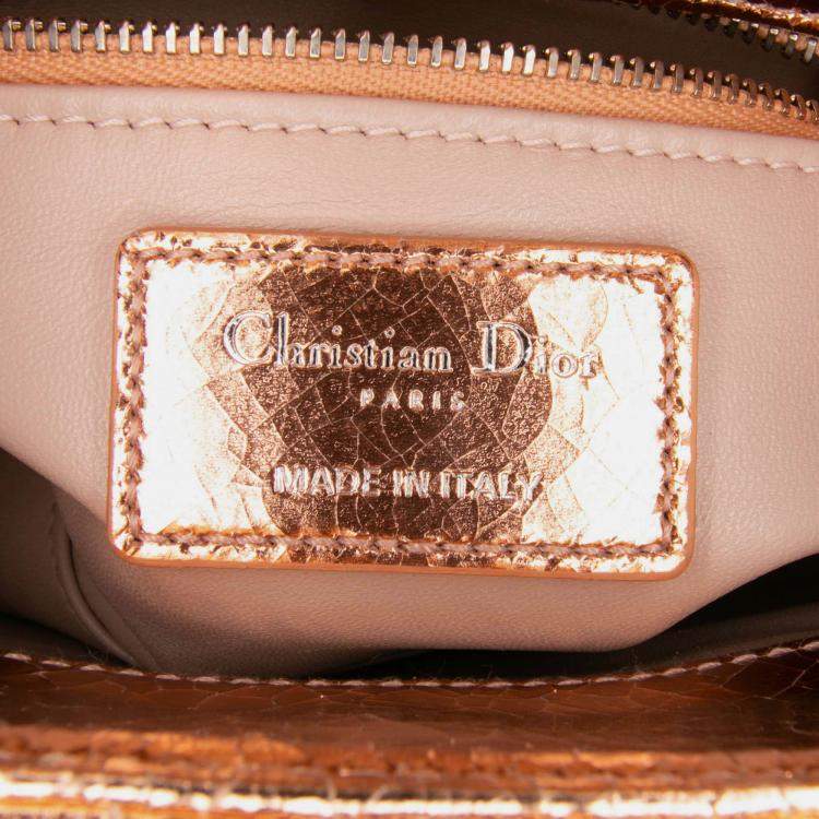Pre Owned Dior Brown Mini Metallic Crinkled Calfskin Cannage Lady Dior