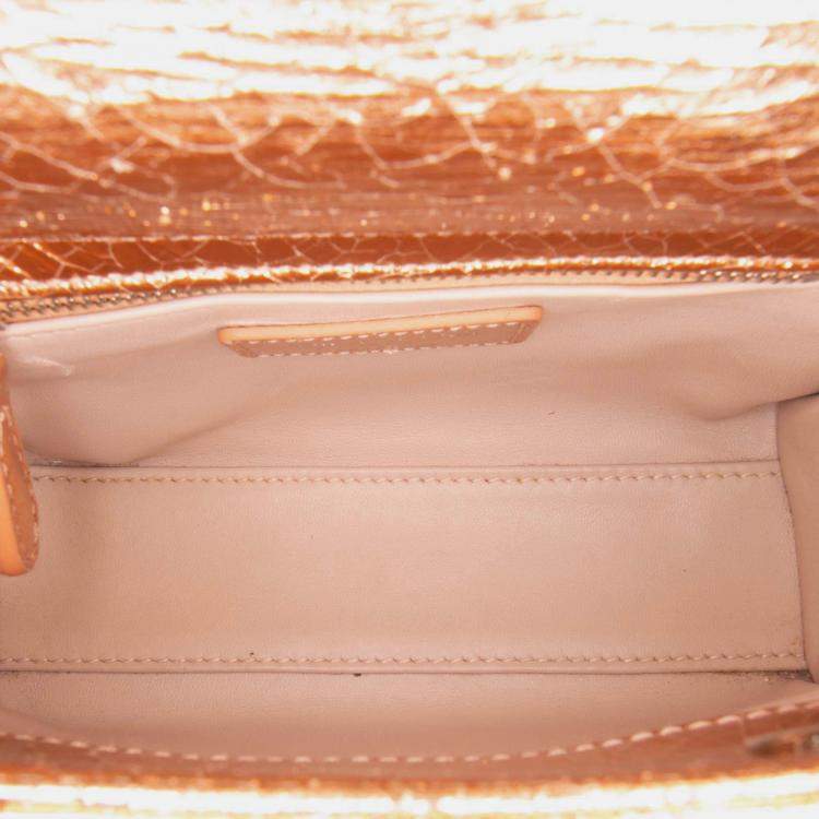 Pre Owned Dior Brown Mini Metallic Crinkled Calfskin Cannage Lady Dior