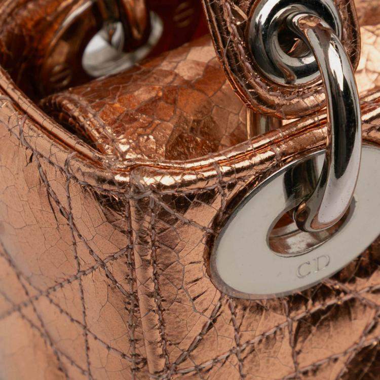 Pre Owned Dior Brown Mini Metallic Crinkled Calfskin Cannage Lady Dior