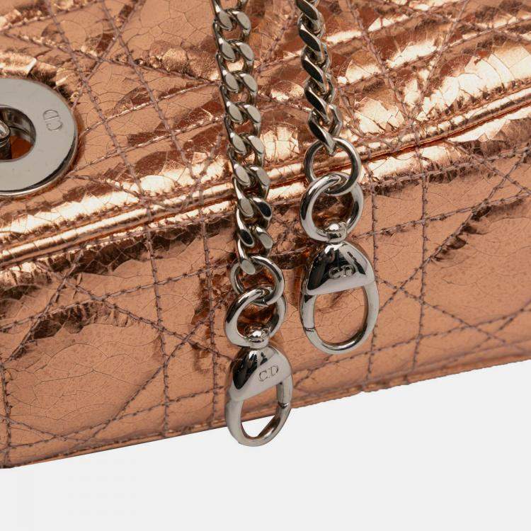 Pre Owned Dior Brown Mini Metallic Crinkled Calfskin Cannage Lady Dior