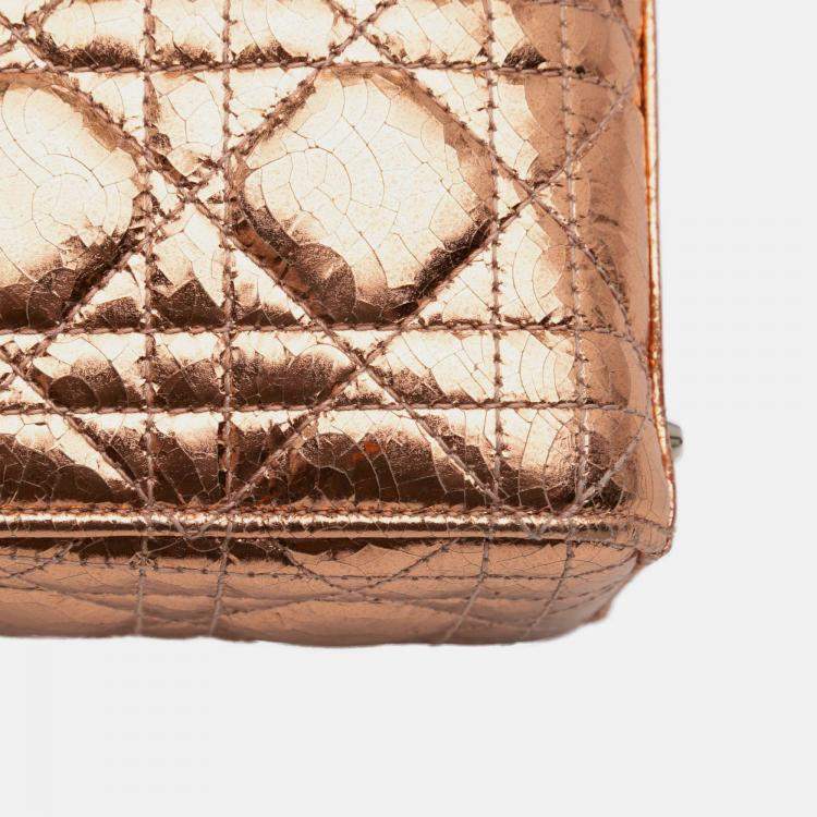Pre Owned Dior Brown Mini Metallic Crinkled Calfskin Cannage Lady Dior