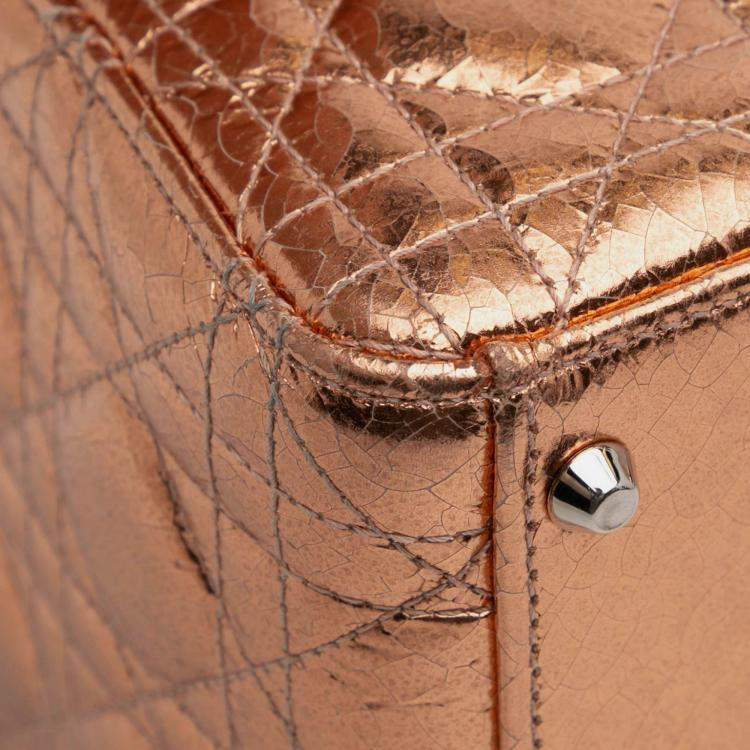 Pre Owned Dior Brown Mini Metallic Crinkled Calfskin Cannage Lady Dior