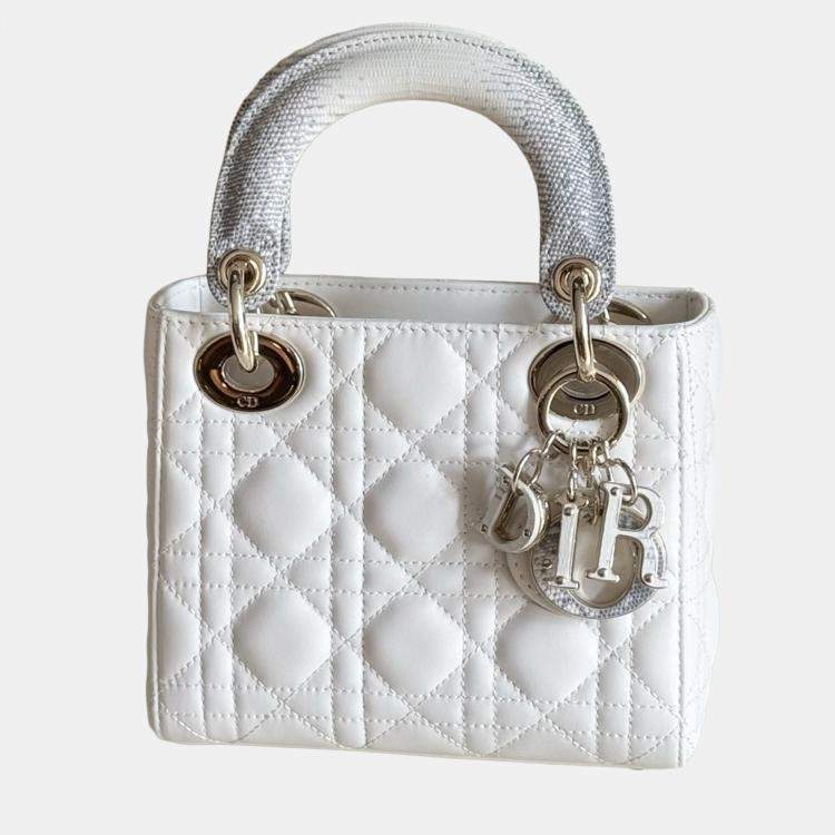 مملوكة مسبقًا Dior Lady Dior  Lizard Handles White Leather Bag