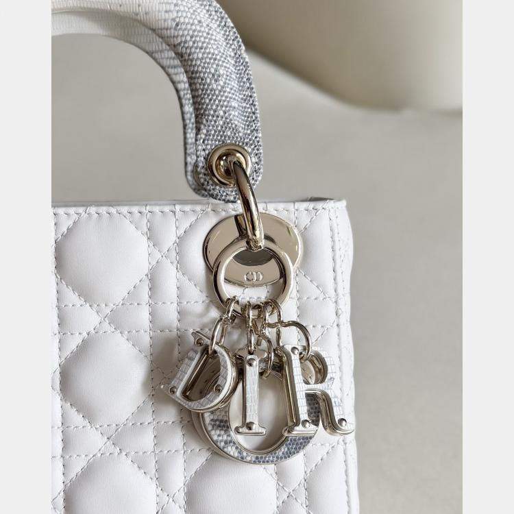 مملوكة مسبقًا Dior Lady Dior  Lizard Handles White Leather Bag