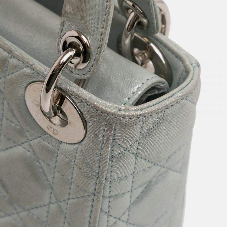 Pre Owned Dior Blue Mini Iridescent Lambskin Cannage Lady Dior