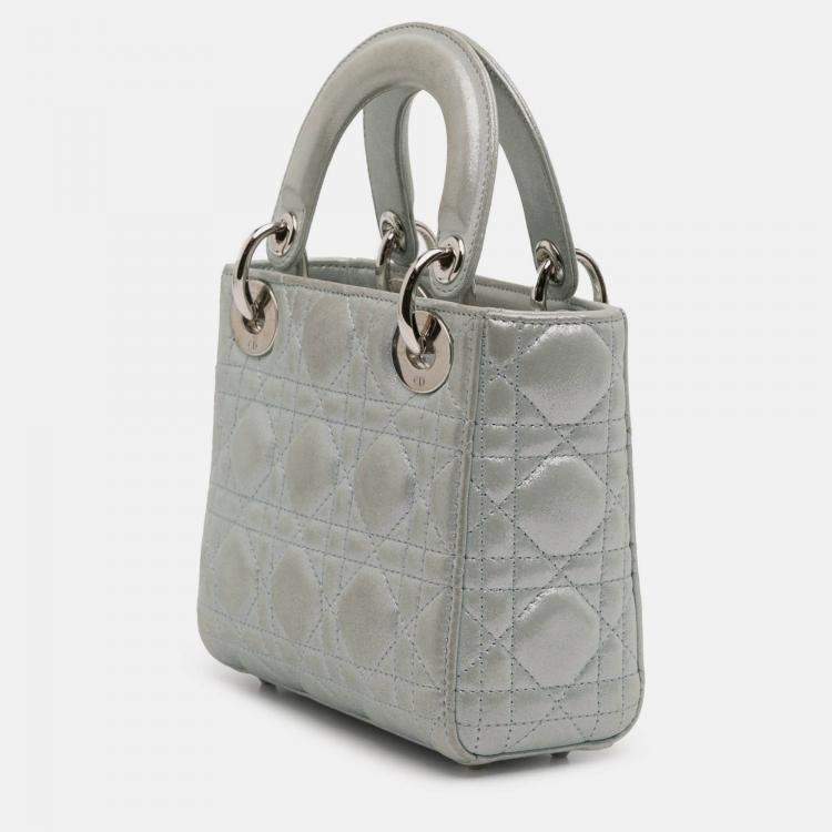 Pre Owned Dior Blue Mini Iridescent Lambskin Cannage Lady Dior