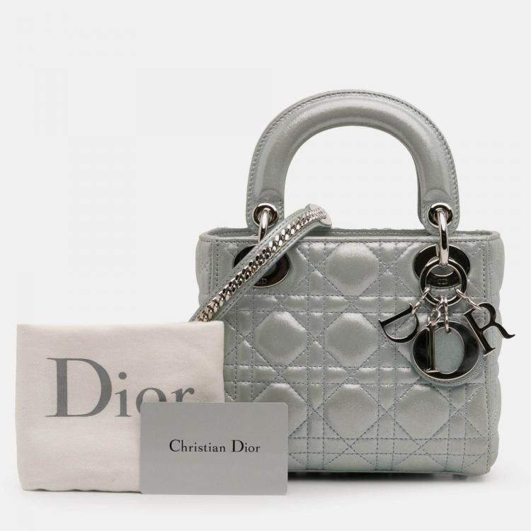 Pre Owned Dior Blue Mini Iridescent Lambskin Cannage Lady Dior