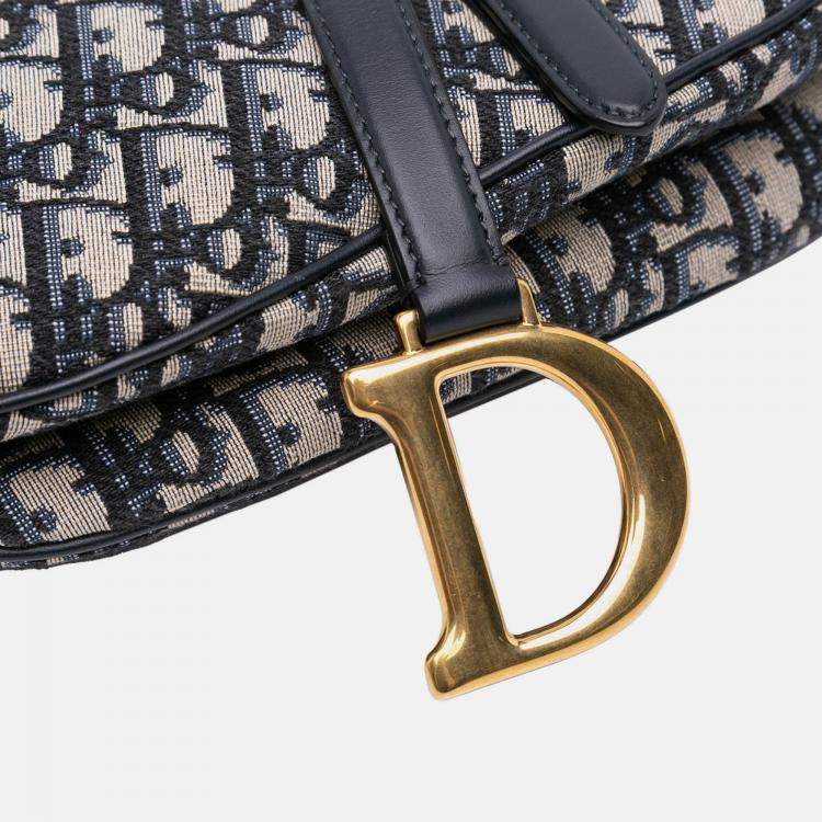 Pre Owned Dior Blue Oblique Canvas Saddle Bag