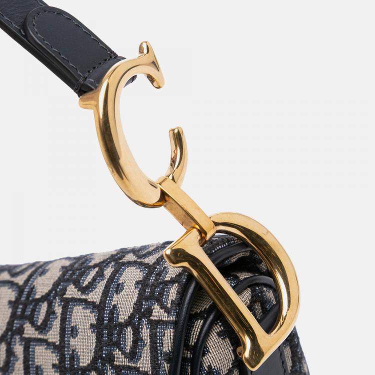 Pre Owned Dior Blue Oblique Canvas Saddle Bag