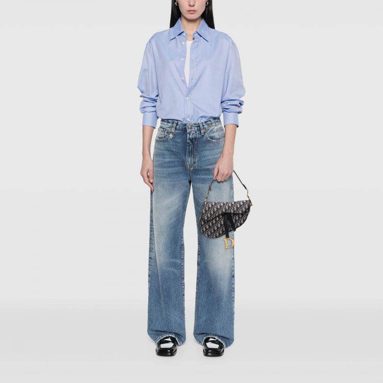 Pre Owned Dior Blue Oblique Canvas Saddle Bag