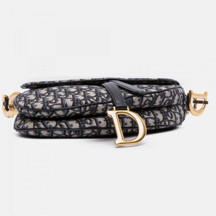 Pre Owned Dior Blue Oblique Canvas Saddle Bag