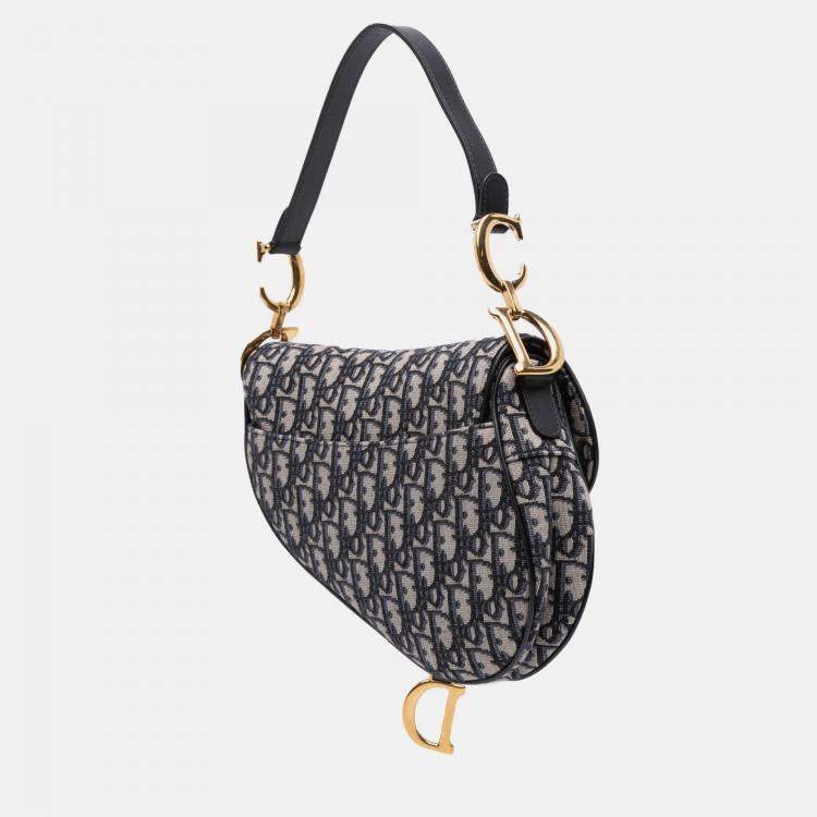 Pre Owned Dior Blue Oblique Canvas Saddle Bag