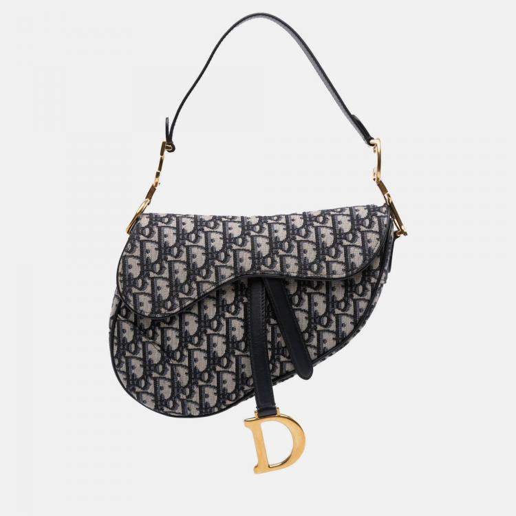 Pre Owned Dior Blue Oblique Canvas Saddle Bag
