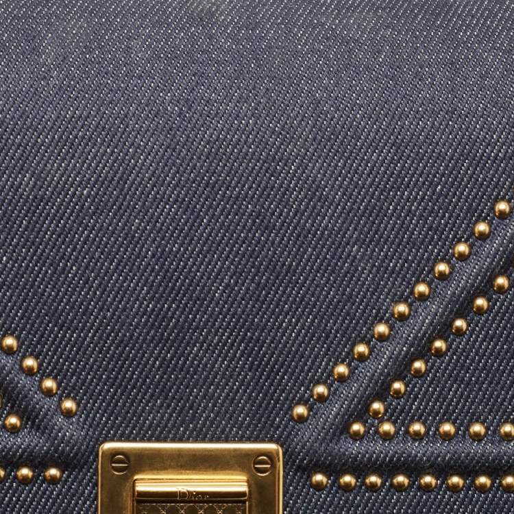 Pre Owned Dior Blue Cannage Denim Studded Diorama Wallet on Chain