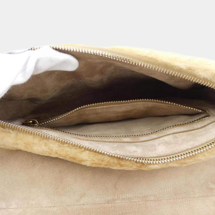 Pre Owned Christian Dior Beige Shearling Saddle Handbag