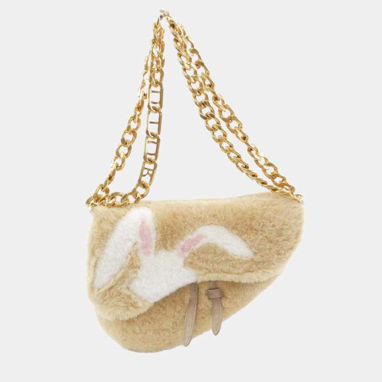 Pre Owned Christian Dior Beige Shearling Saddle Handbag