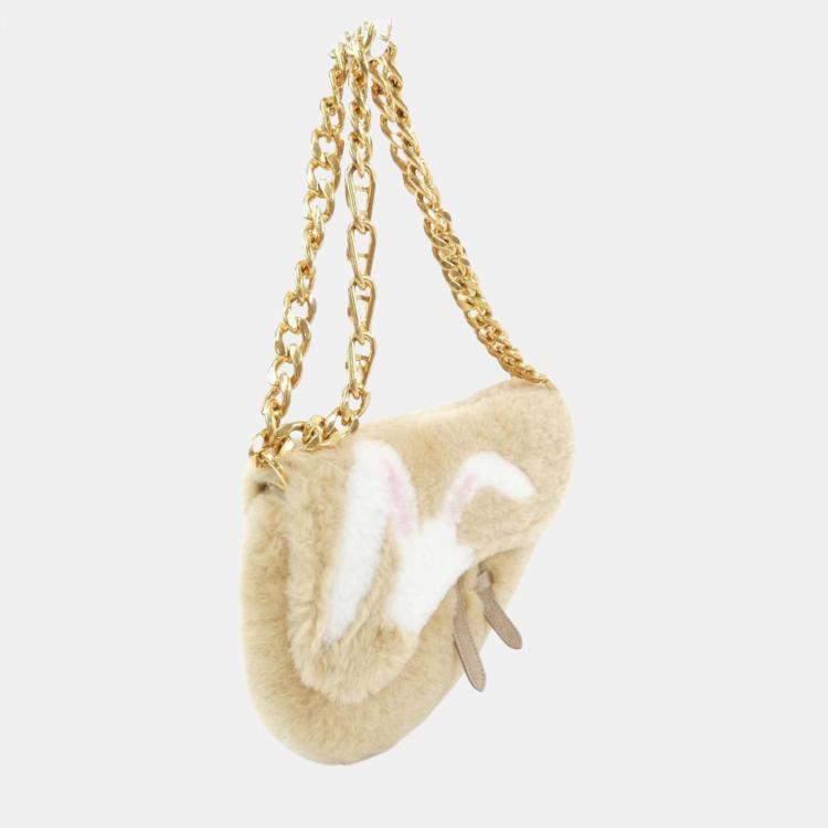 Pre Owned Christian Dior Beige Shearling Saddle Handbag
